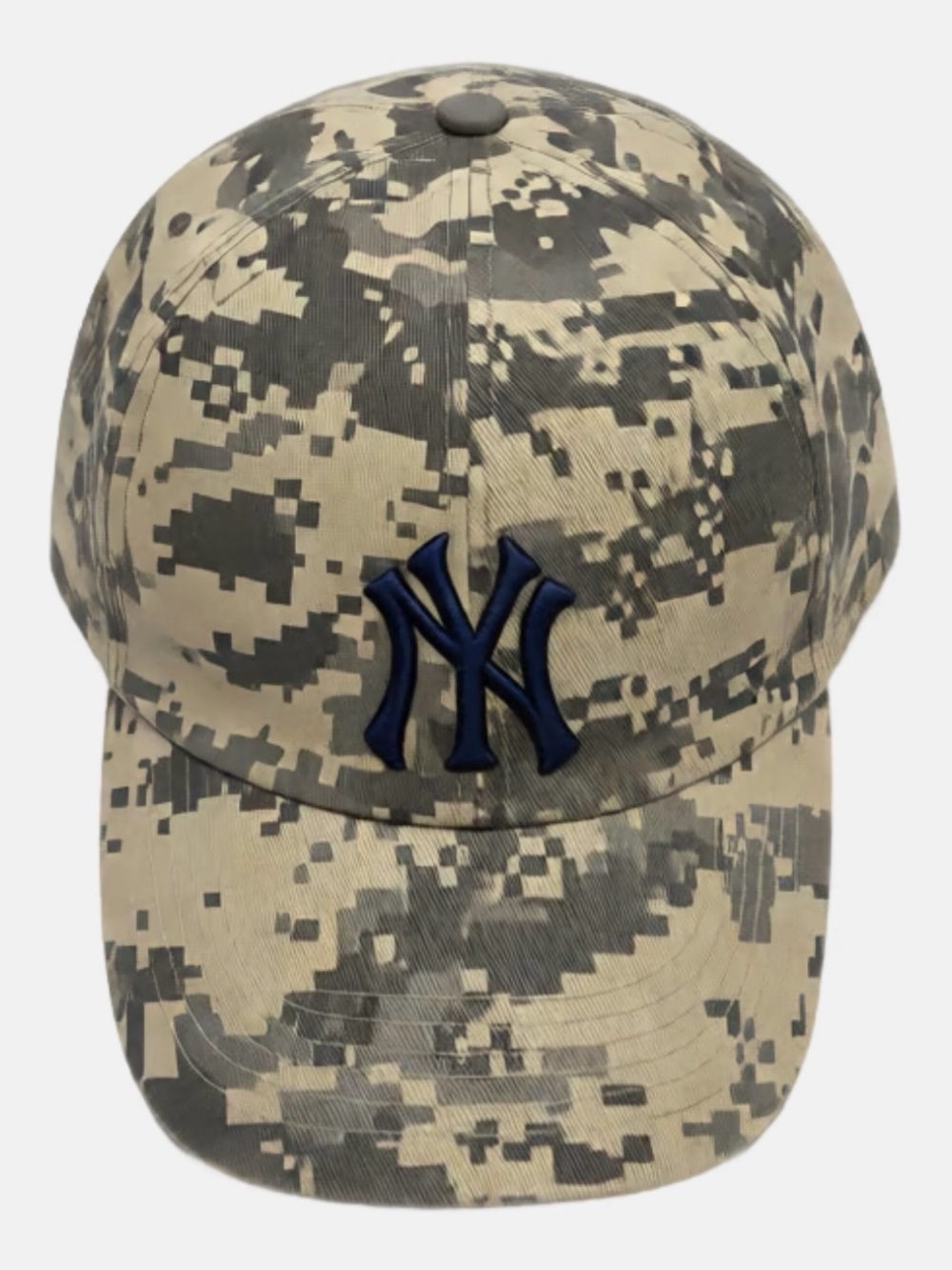 NY Logo Camo Baseball Cap in Beige and Gray